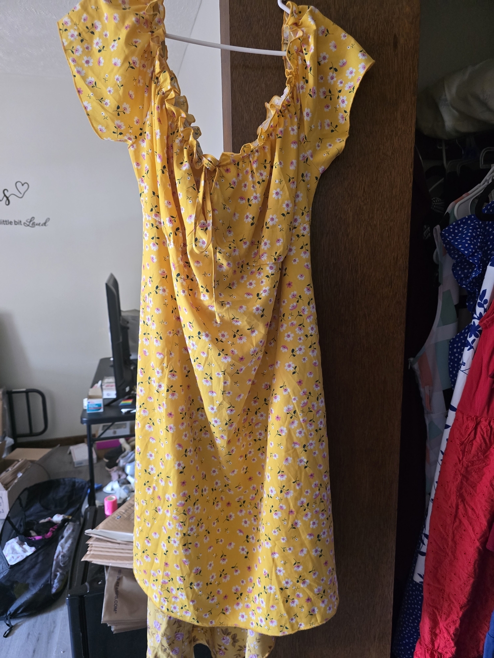 SHEIN Yellow Floral Midi Dress